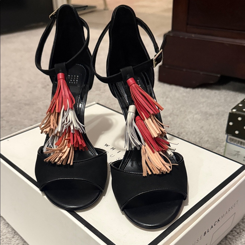 White House Black Market Black Heels with Colorful Tassels